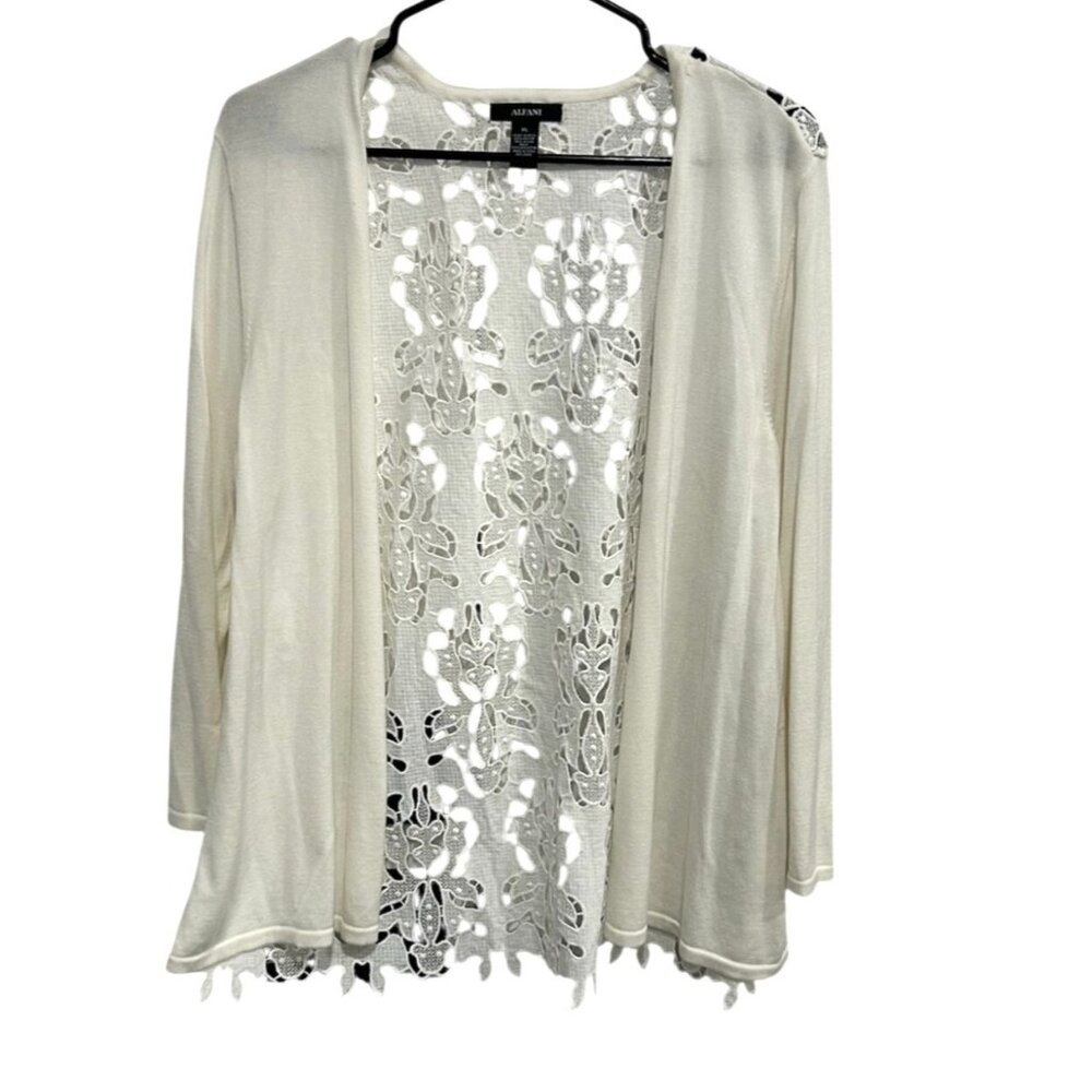 Alfani Womens Ivory Lace Knit Y2K Easter Spring Cardigan Sweater Sz XL